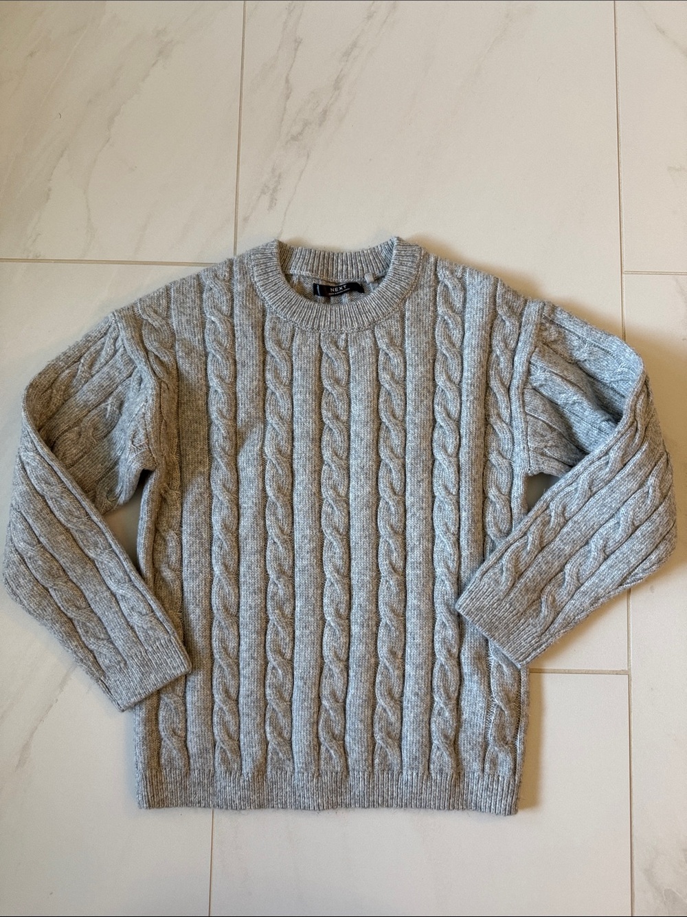 next Men's Light Gray Cable Crewneck Sweater